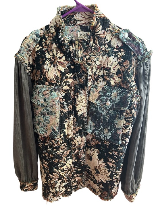 POL Jackets & Blazers - POL Tapestry Floral Utility Jacket in Black & Olive